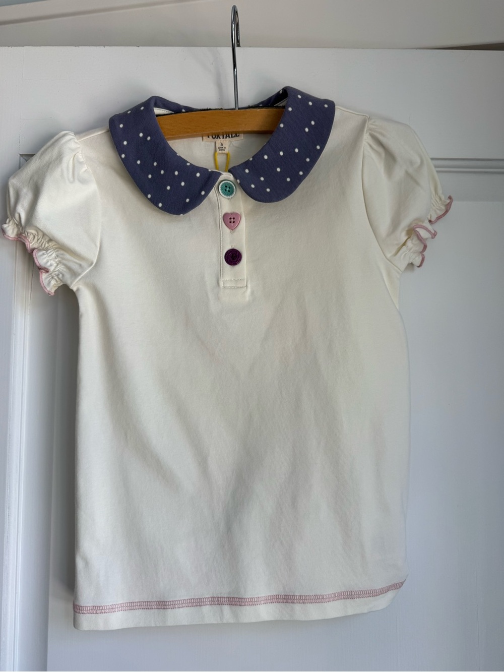 Finding Foxtale Prim Top.Cream Top with Peter Pan style Polka Dot Collar - Girls
